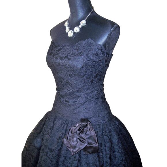 Vintage 1980s Midnight Glow Strapless Black Lace Full Skirt Party Dress Size 12 - Picture 4 of 6